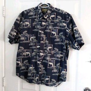 Natural Issue Hawaiian Camp Shirt Blue Men’s Size Large Palm Trees 100% Cotton